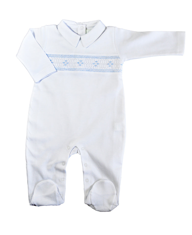 Hand Smocked white Pima Cotton Footie - Little Threads Inc. Children's Clothing