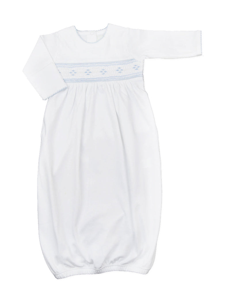 Hand Smocked White Pima Cotton Boy's Daygown - Little Threads Inc. Children's Clothing