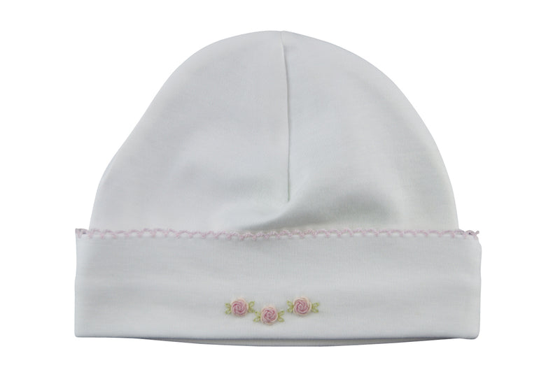 Baby Girl Knot Hat with Rosebuds Embroidered - Little Threads Inc. Children's Clothing
