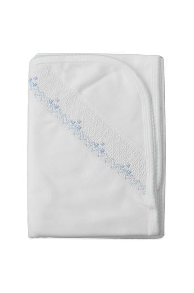 White Smocked Blanket with Blue Trim - Little Threads Inc. Children's Clothing