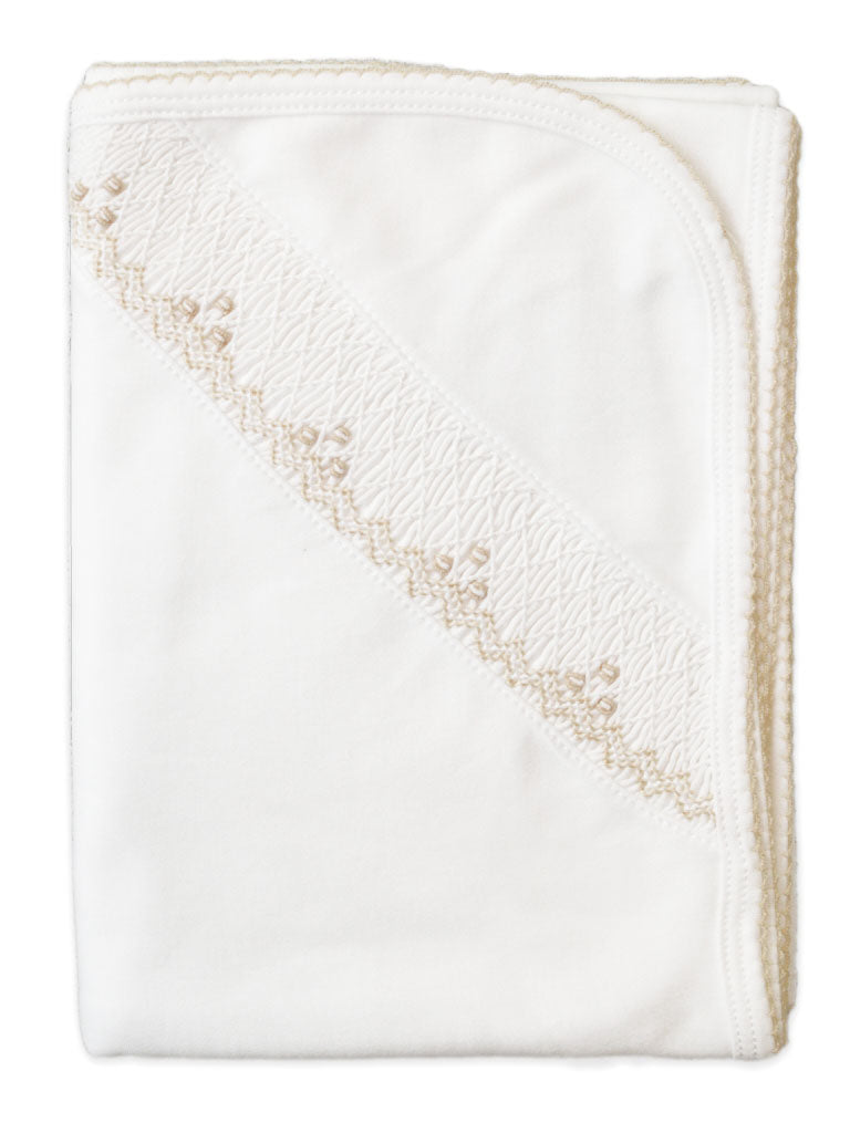 Unisex White Ecru Smocked Blanket - Little Threads Inc. Children's Clothing