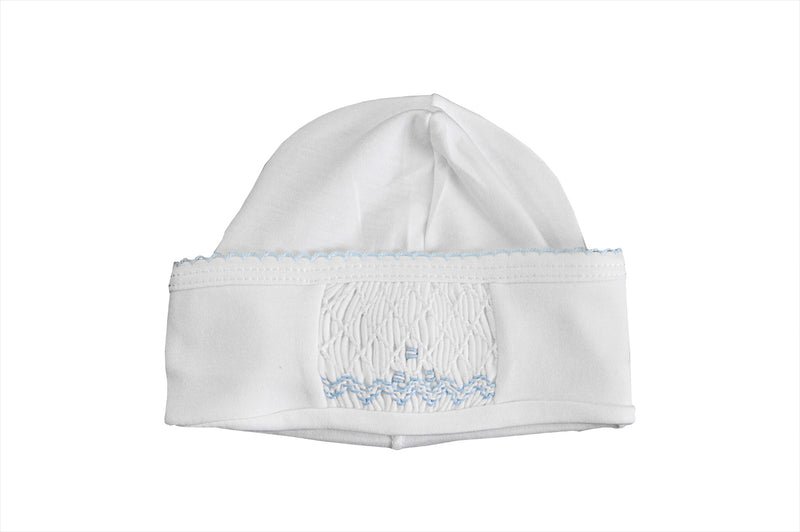 Baby Boy's White and Blue Full Smocked Hat - Little Threads Inc. Children's Clothing