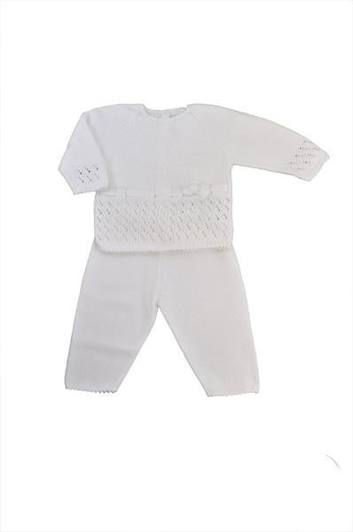 White Knitted Girl's Sweater & Pant Set - Little Threads Inc. Children's Clothing