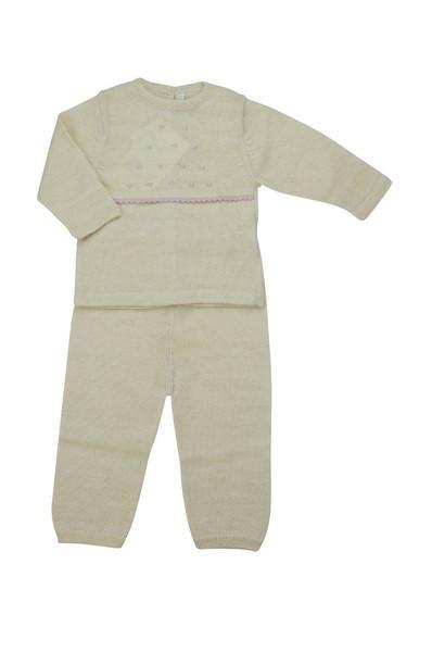 Ivory Baby Alpaca Sweater and Pant Set with Pink Trim - Little Threads Inc. Children's Clothing