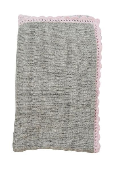 Grey Baby Alpaca Blanket with Pink Trim - Little Threads Inc. Children's Clothing