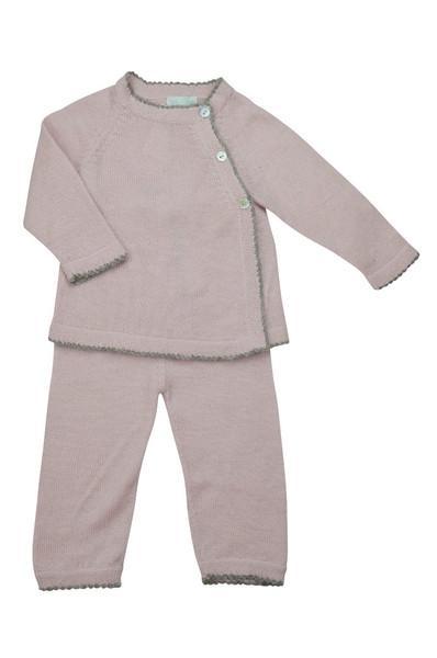 Pink Baby Alpaca Pant Set with Grey Trim - Little Threads Inc. Children's Clothing