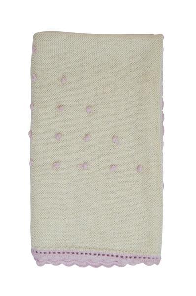 Ivory Baby Alpaca Blanket with Pink  Trim and Dots - Little Threads Inc. Children's Clothing