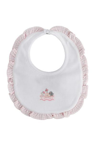Noah's Ark Bib with Pink Trim - Little Threads Inc. Children's Clothing