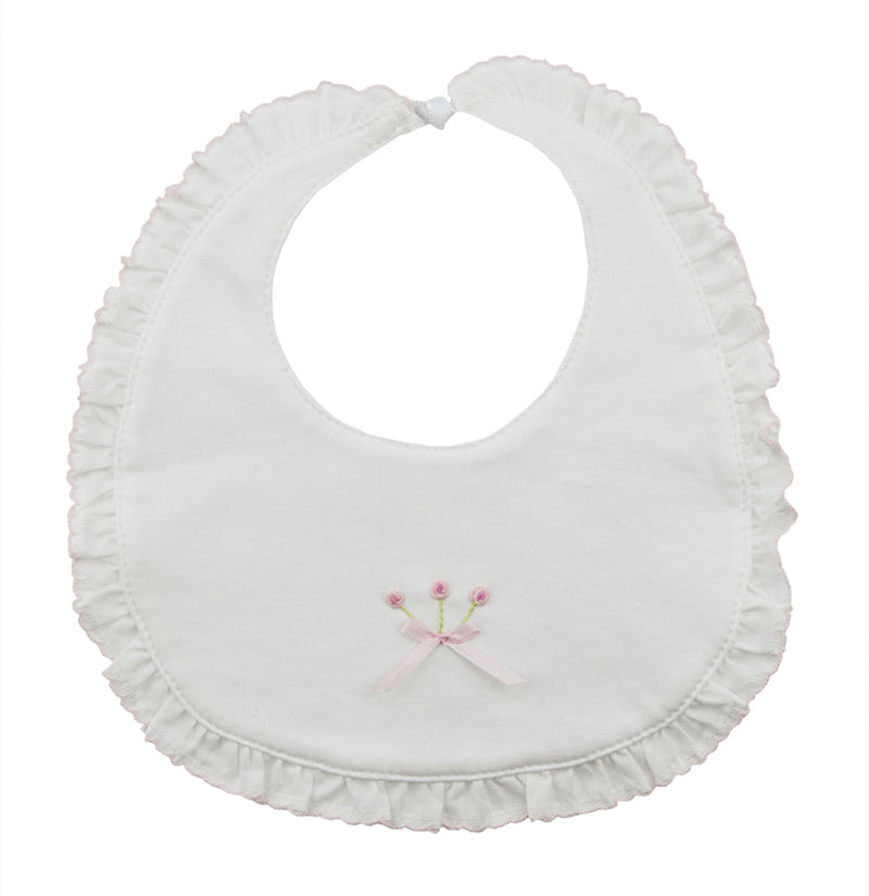 Baby Girl's White Ruffle Bib with Rosebuds - Little Threads Inc. Children's Clothing