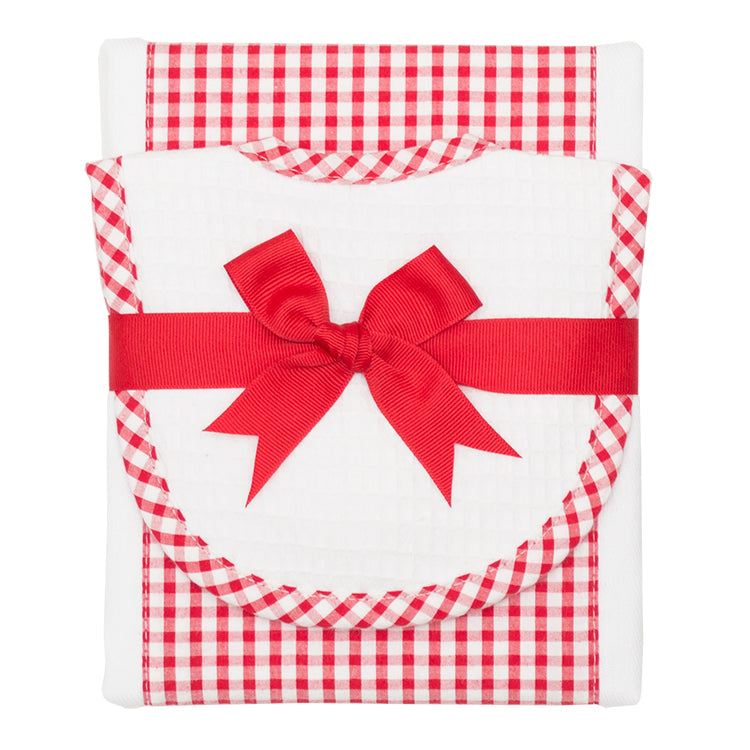 Red Checks Baby Boy Burp Pad and small bib set - Little Threads Inc. Children's Clothing