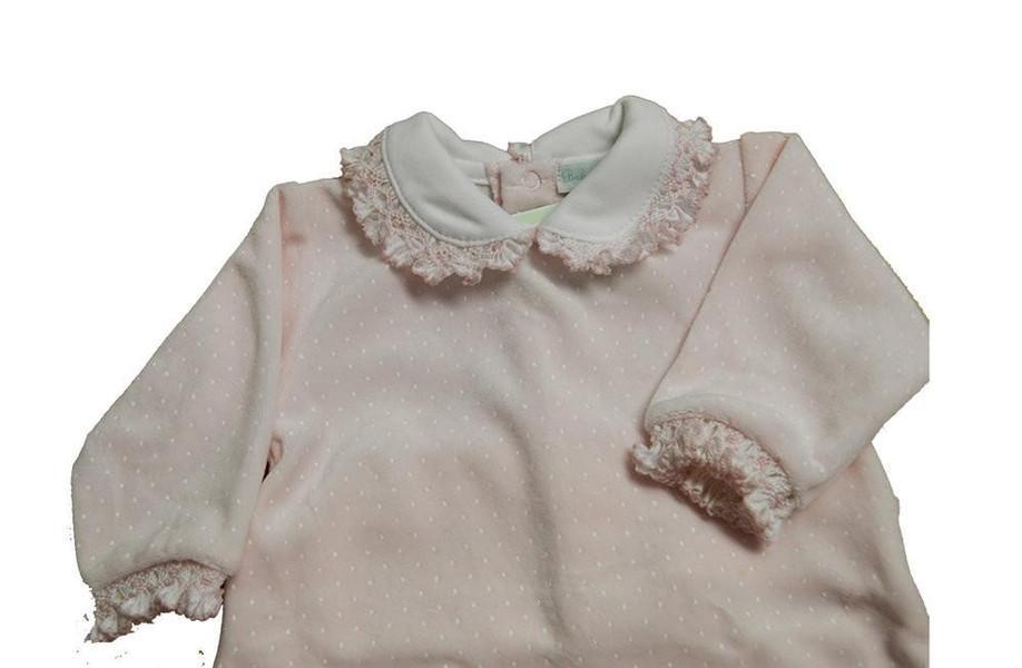 Pink Swiss Dot Velour Footie - Little Threads Inc. Children's Clothing