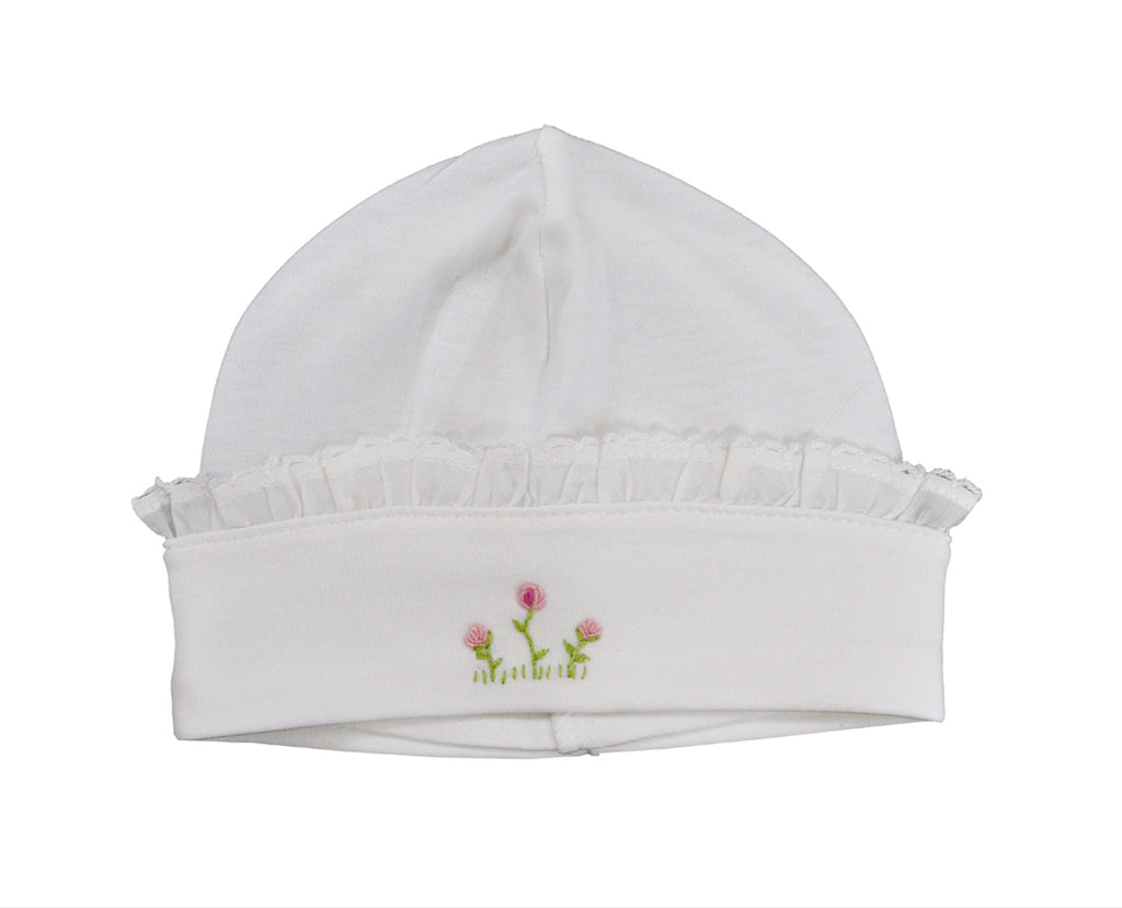 Baby Girl's White Ruffle Hat with Rosebuds - Little Threads Inc. Children's Clothing