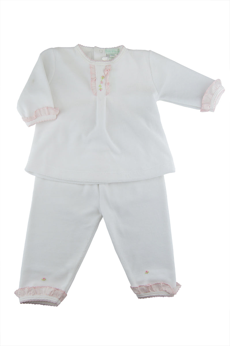 White Velour Pink Rose Pants Set - Little Threads Inc. Children's Clothing