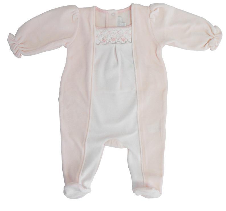 Pink & White Velour Smocked Footie - Little Threads Inc. Children's Clothing