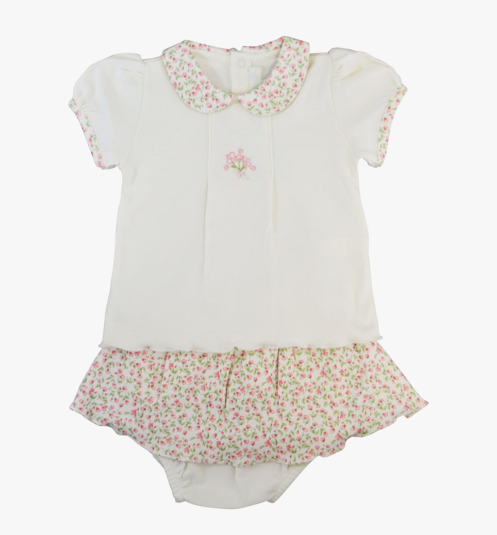Baby Girl's Ivory Coral Print Skirt Onesie - Little Threads Inc. Children's Clothing