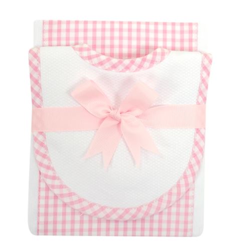 Pink Checks Baby Boy Burp Pad and small bib set - Little Threads Inc. Children's Clothing
