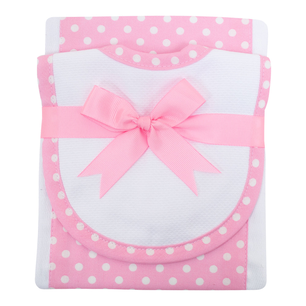 Pink Dots Burp Pad and Small Bib Set - Little Threads Inc. Children's Clothing