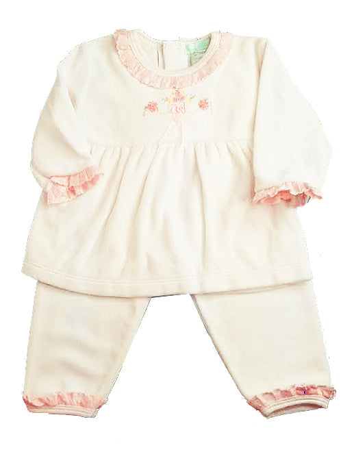 White Velour Baby girl's Pant Set - Little Threads Inc. Children's Clothing