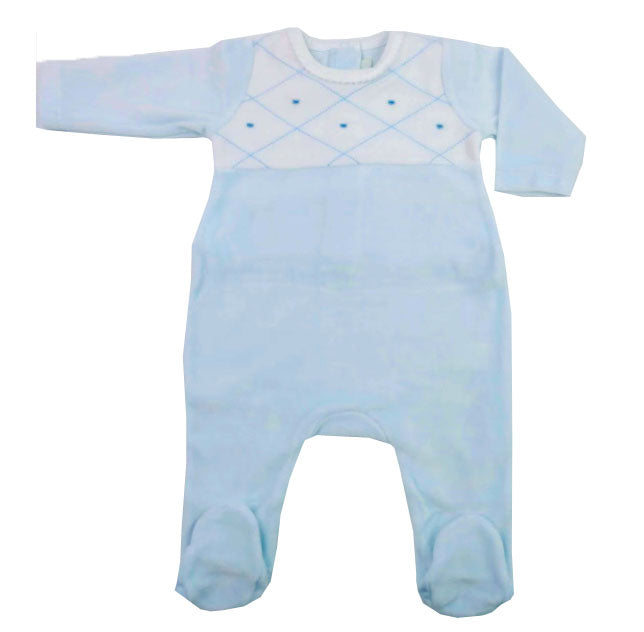Baby Boy's Blue Velour Diamond Footie - Little Threads Inc. Children's Clothing