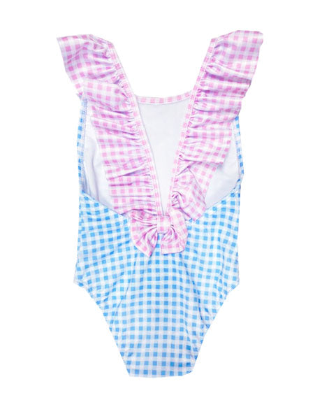 Blue and Pink Gingham Girl's Swimsuit - Little Threads Inc. Children's Clothing