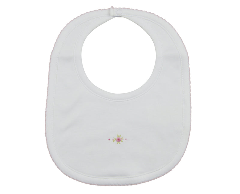 Baby Girl Rosebud Embroidered Bib - Little Threads Inc. Children's Clothing