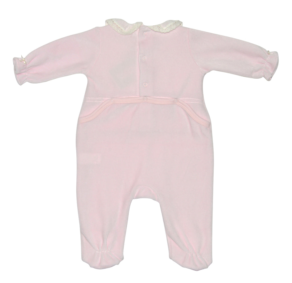 Pink velour baby girl's footie - Little Threads Inc. Children's Clothing