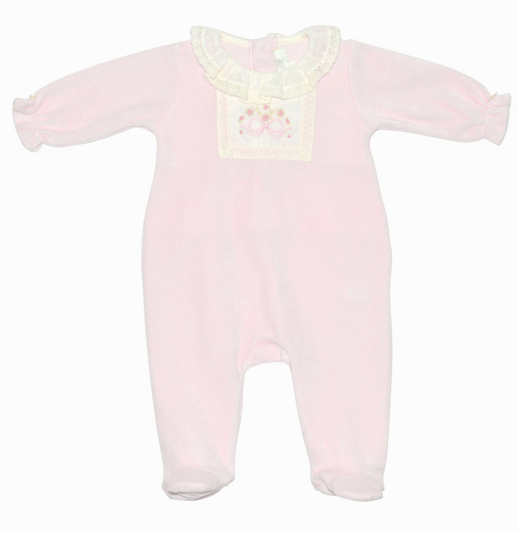 Pink velour baby girl's footie - Little Threads Inc. Children's Clothing