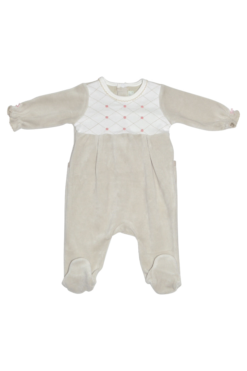 Jo and Joan Pearl Grey Velour Girl's Footie - Little Threads Inc. Children's Clothing