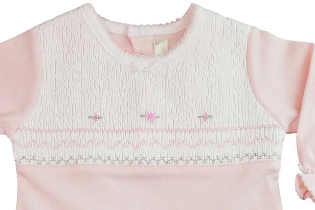 Full  Smocked baby girl Pima cotton footie - Little Threads Inc. Children's Clothing