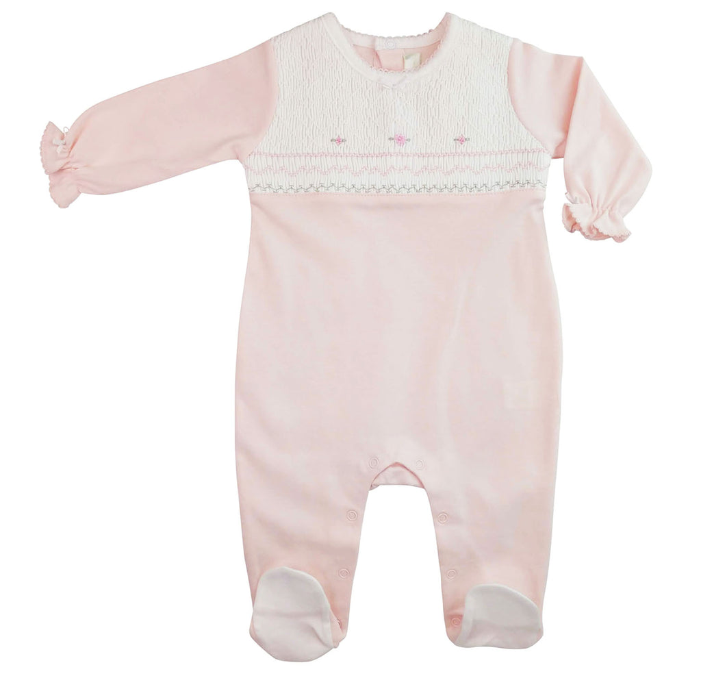 Full  Smocked baby girl Pima cotton footie - Little Threads Inc. Children's Clothing