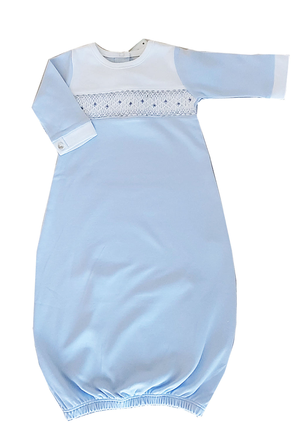 Isaac Baby Boy hand smocked blue daygown - Little Threads Inc. Children's Clothing