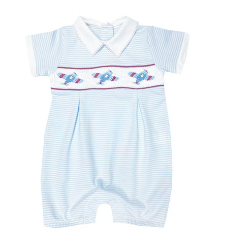 Airplanes Smocked Stripe Baby Boy Pima Cotton Romper - Little Threads Inc. Children's Clothing