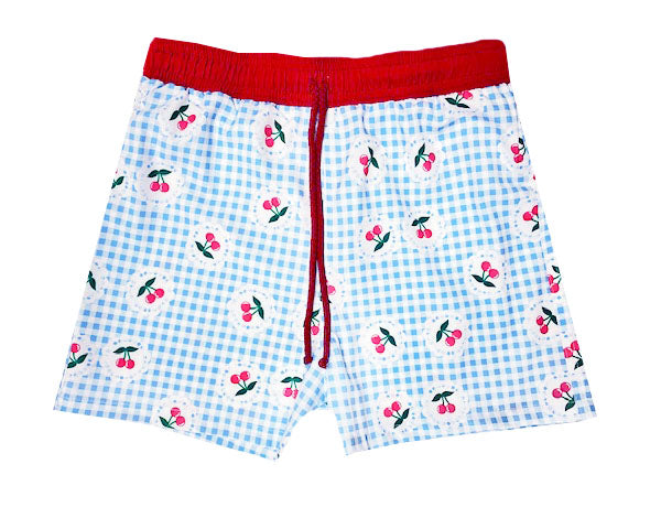 Cherries and gingham Swim Trunks - Little Threads Inc. Children's Clothing