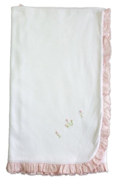 Rose White Blanket with Pink Ruffle - Little Threads Inc. Children's Clothing