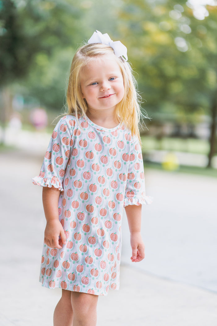 Pima Cotton Knit Pumpkin A Line  Girl's Dress - Little Threads Inc. Children's Clothing