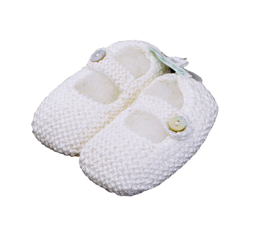 Mercerized White  Cotton Mary Jane knitted baby shoes - Little Threads Inc. Children's Clothing