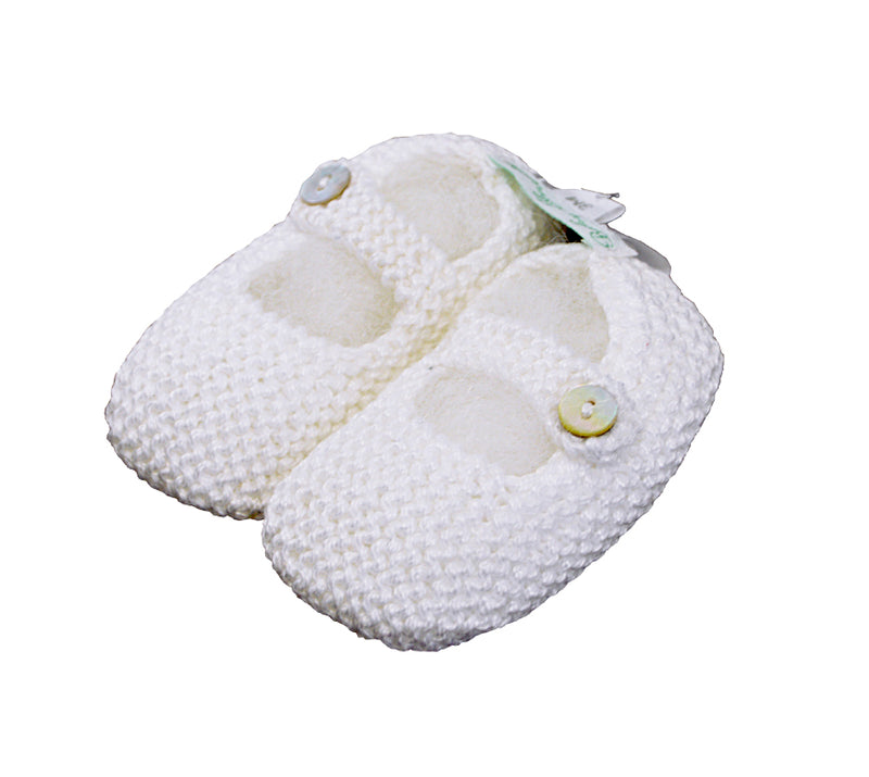 Mercerized White  Cotton Mary Jane knitted baby shoes - Little Threads Inc. Children's Clothing
