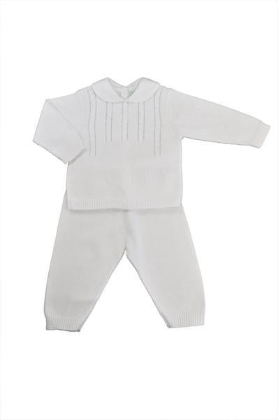 White Knitted Boy's Sweater & Pant Set - Little Threads Inc. Children's Clothing