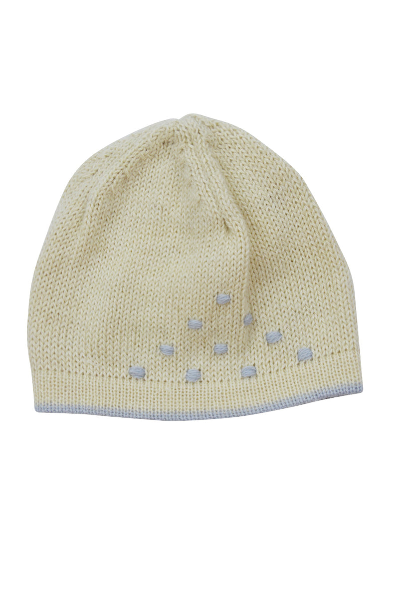 Ivory Baby Alpaca Hat with Blue dots - Little Threads Inc. Children's Clothing