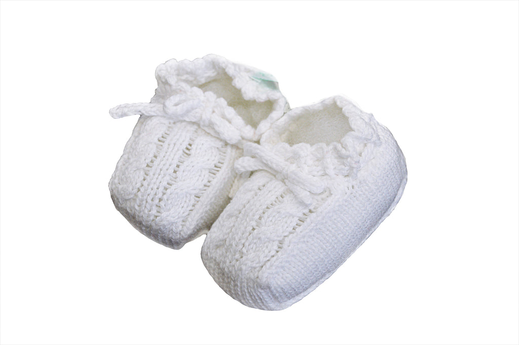 Unisex White Knit Booties with Bow - Little Threads Inc. Children's Clothing