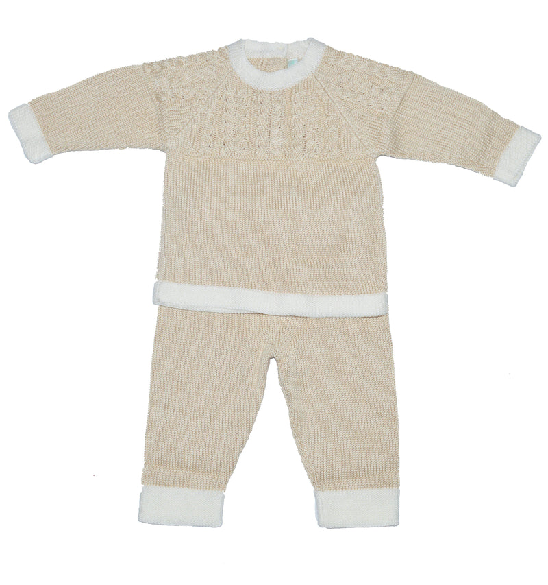 Baby Threads Ecru Knitted Mercerized Cotton Pant Set - Little Threads Inc. Children's Clothing