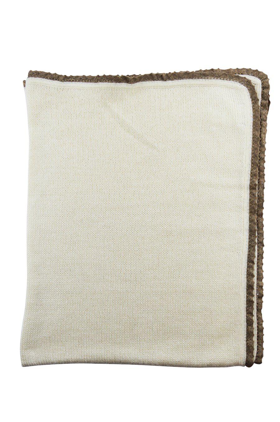 Ivory Alpaca Blanket with Brown Crochet Trim - Little Threads Inc. Children's Clothing