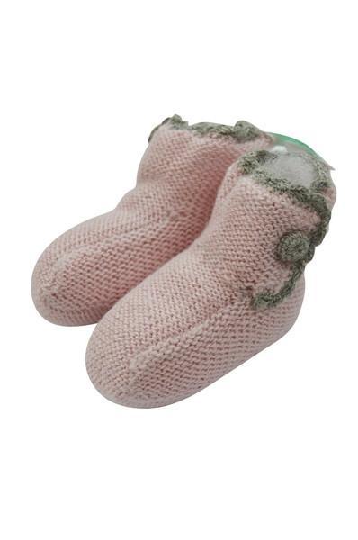 Pink Baby Alpaca Booties with Grey Crochet Trim - Little Threads Inc. Children's Clothing