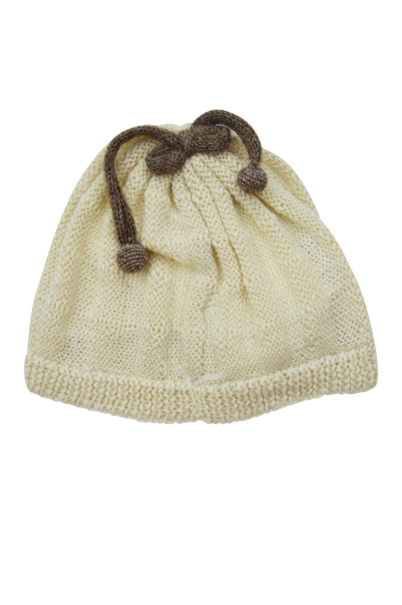 Ivory Baby Alpaca Hat with Chocolate Brown Pom Pom - Little Threads Inc. Children's Clothing