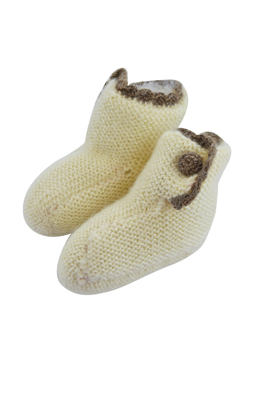 Ivory Baby Alpaca Booties with Brown Trim - Little Threads Inc. Children's Clothing