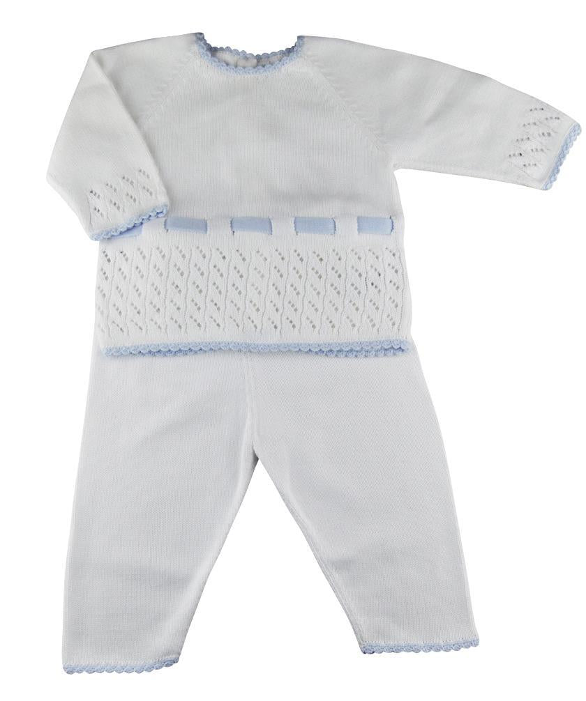 Baby Threads White and Blue Pima Cotton Baby Boy's Pant set - Little Threads Inc. Children's Clothing