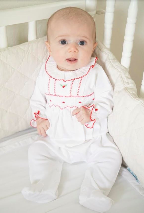 Baby Threads White Smocked Footie with Ruffle