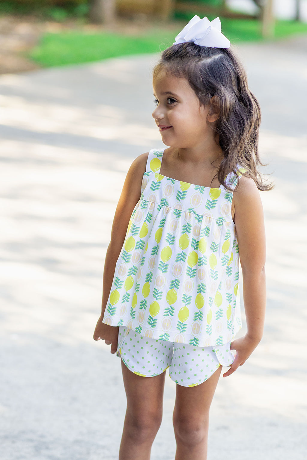 "Lemonade Stand" pima Dots short set - Little Threads Inc. Children's Clothing