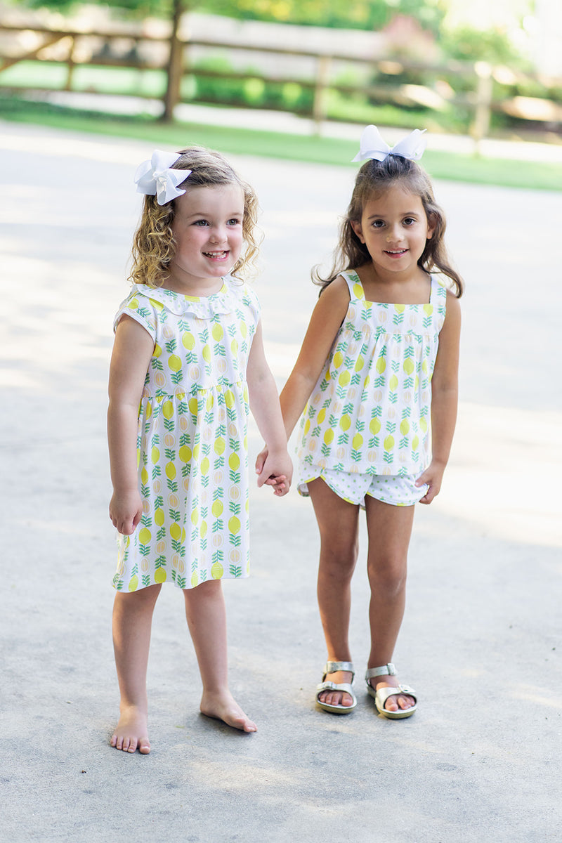 Girl's "Lemonade Stand" pima print dress - Little Threads Inc. Children's Clothing