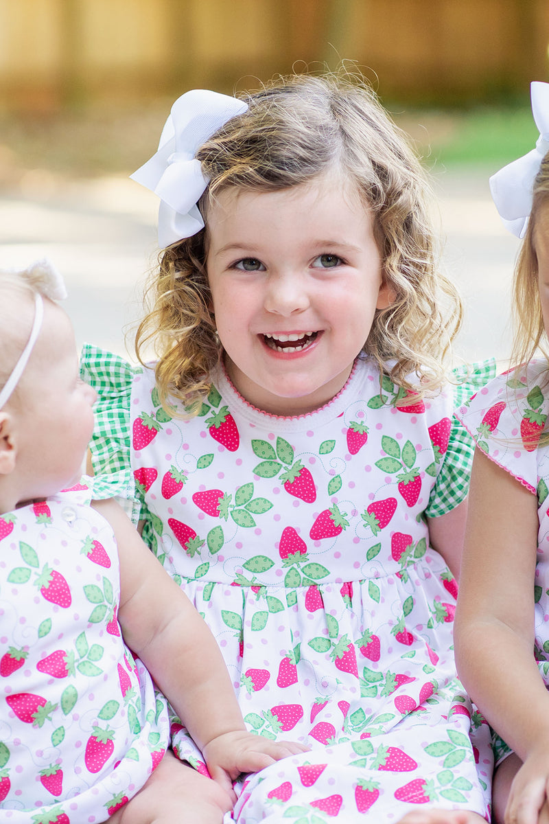 "Strawberry Patch" printed pima girl's ruffle dress - Little Threads Inc. Children's Clothing
